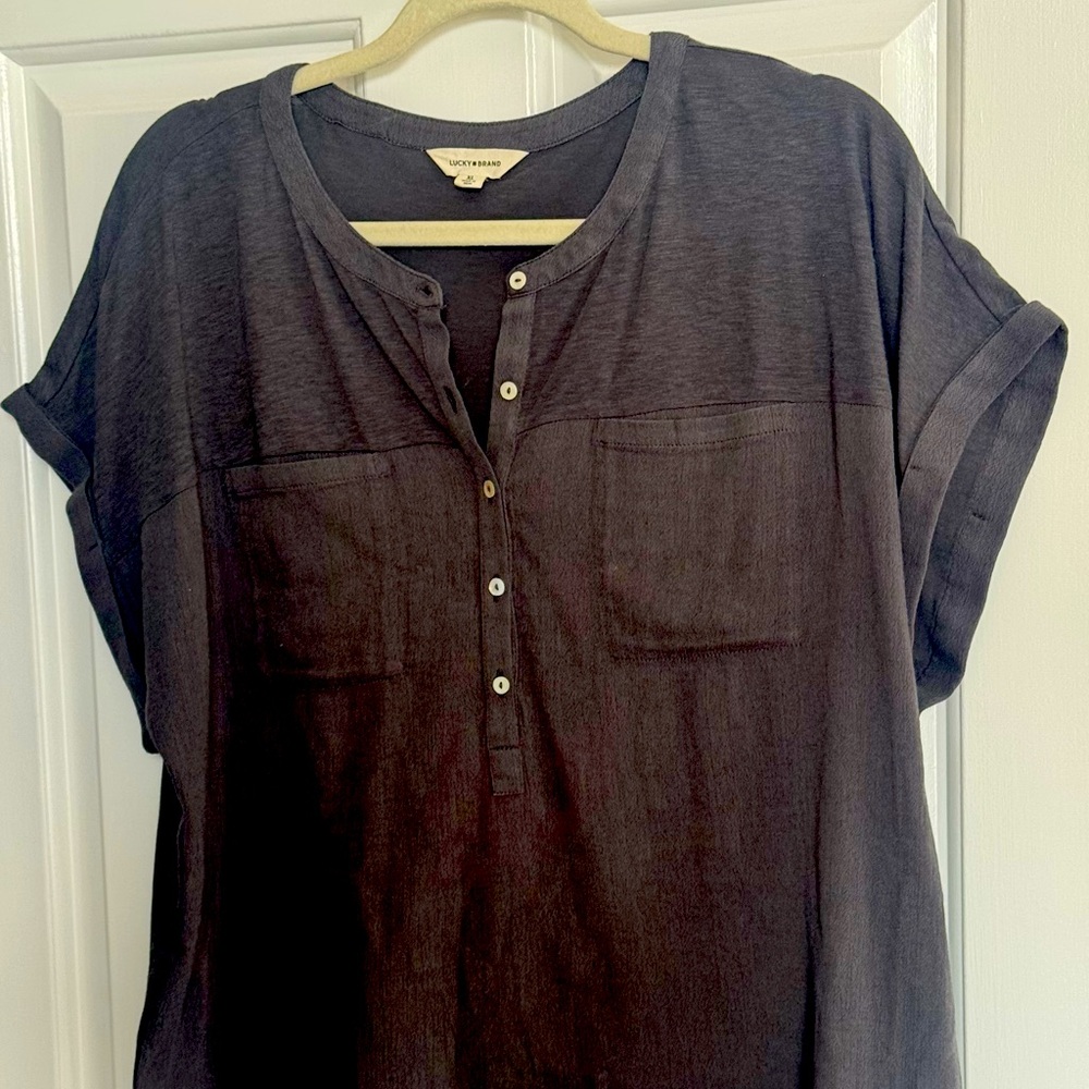 Lucky Brand Women's Dark Gray Cotton Modal Short Sleeve Henley Top XL NWOT Tee